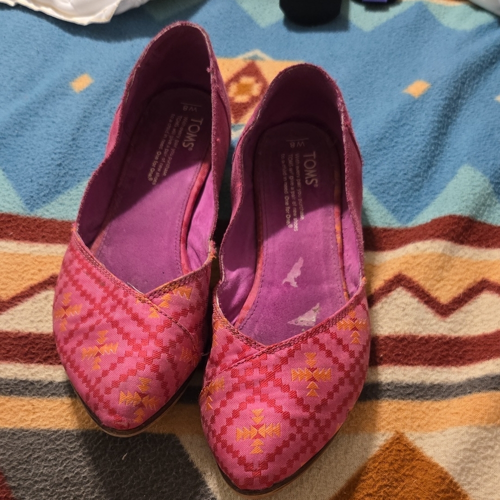 TOMS Pink and Orange Patterned Flats